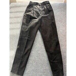 Vintage Robin Sinkler Genuine Suede Leather Pleated Pants Black High Rise Size10